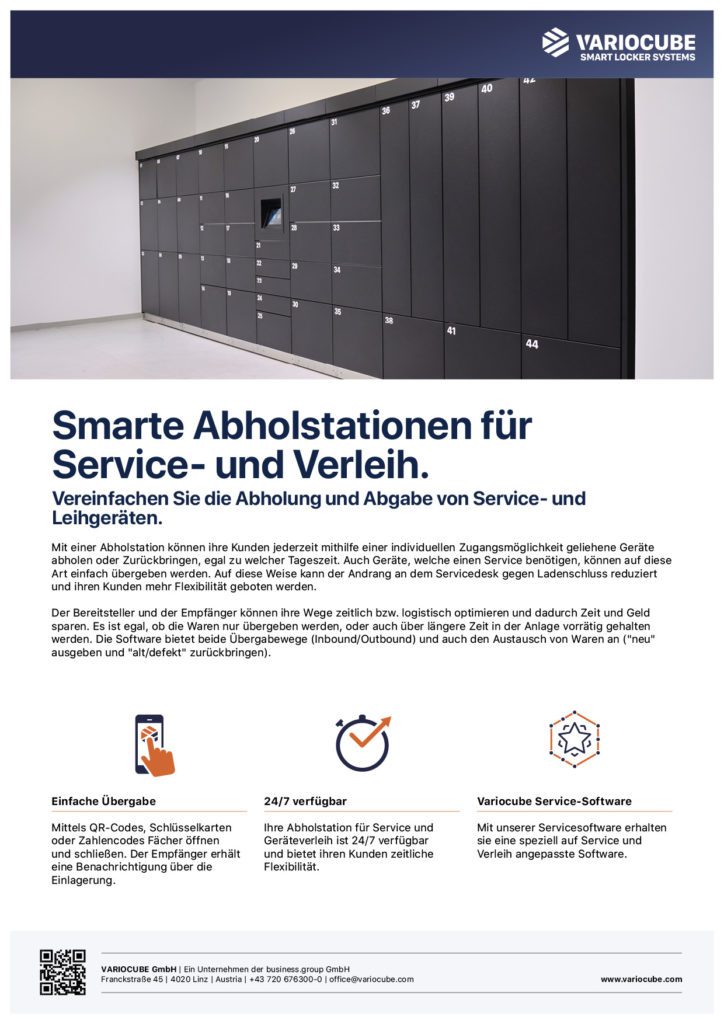 Flyer Smarte Schließfachanlagen für Service und Verleih