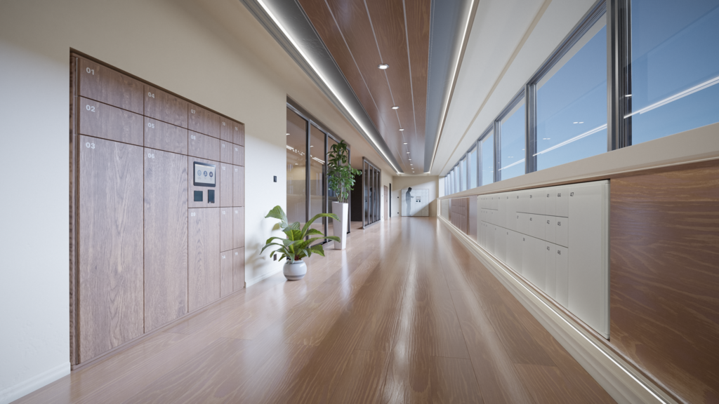 OfficeLine locker systems, tailor-made and individual for an integrated niche installation.